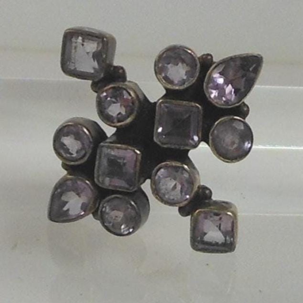 Vintage Amethyst Cluster Statement Ring Sterling Silver Purple Ring Size by 6‎